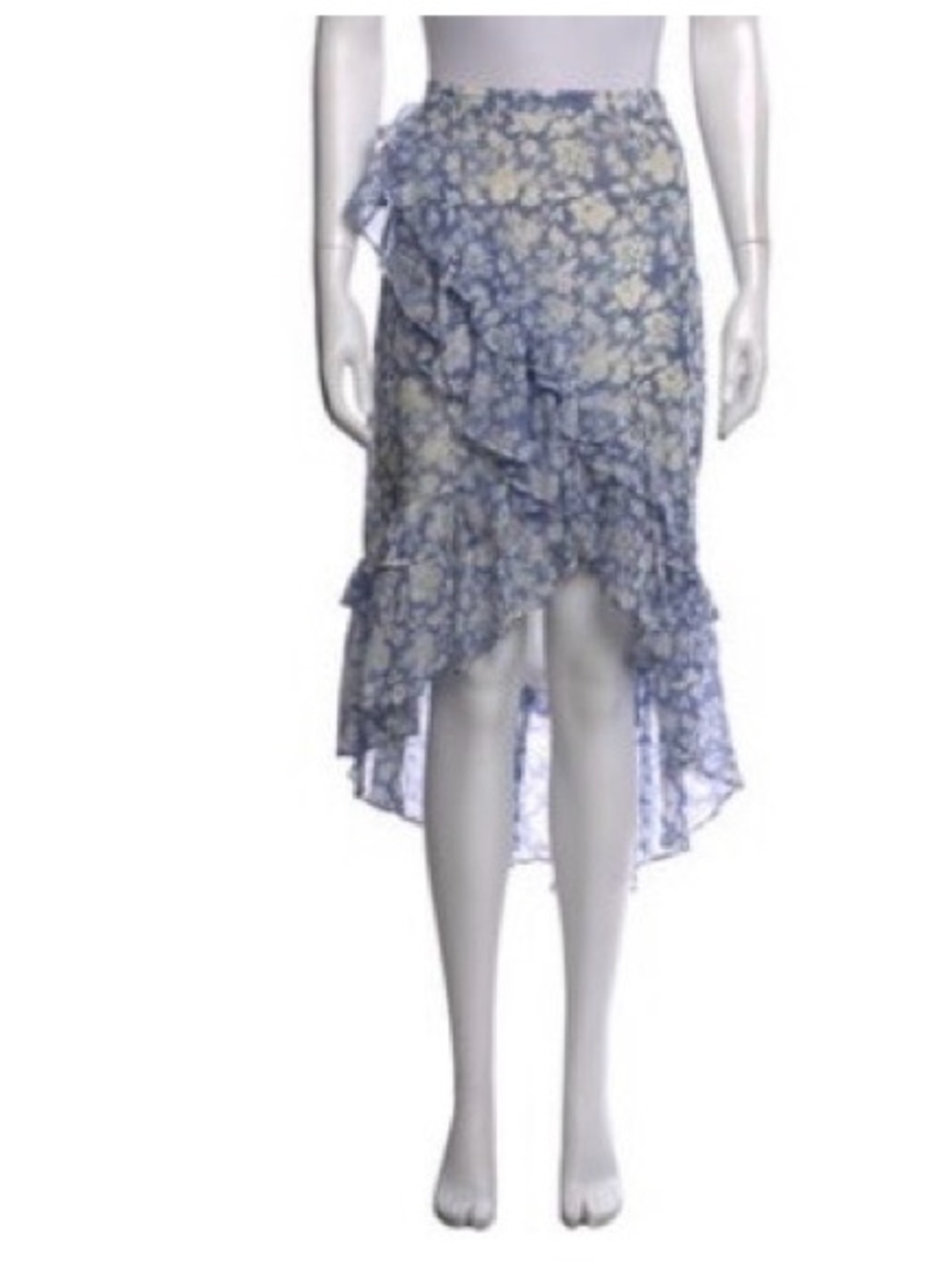LoveShackFancy Blue Floral High-Low Ruffle Skirt